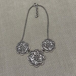 Brighton Silver tone Floral Filigree Medallion Necklace. 16" - 18"